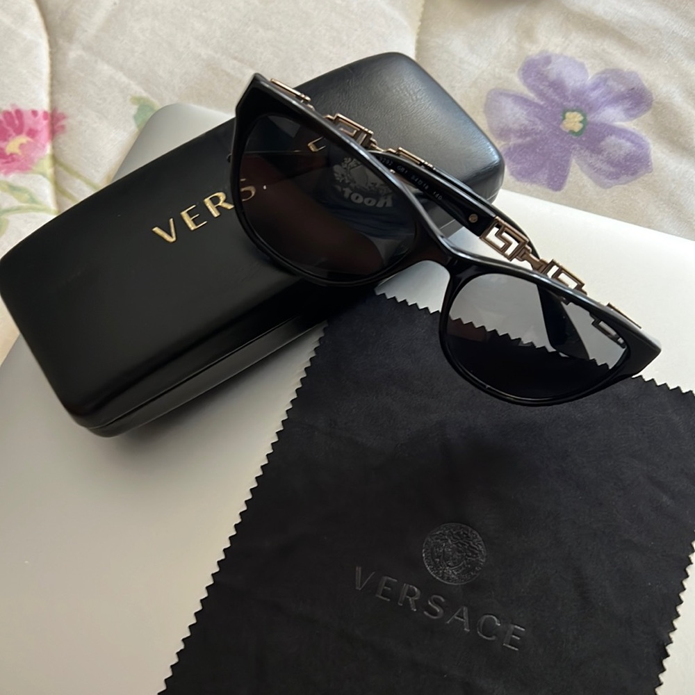 Versace Gold Accent Black Designer Shades Sunglasses Women